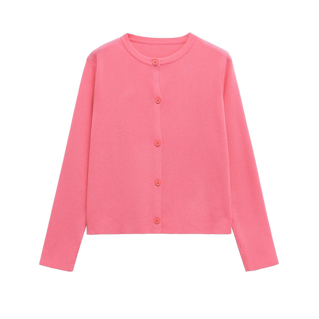 Damen Strickjacke mit knöpfbarem Design und elegantem Rundhalsausschnitt GR