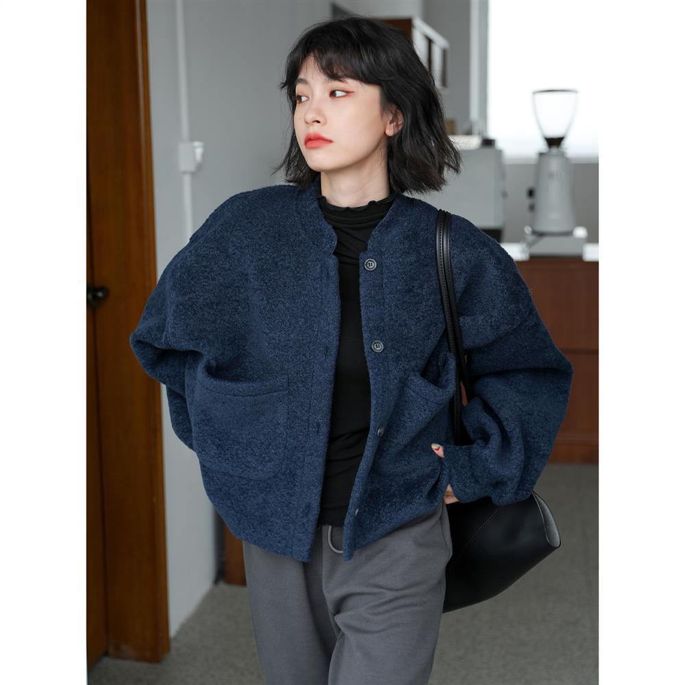 GR Casual Long Sleeve Pockets Blue Jacket