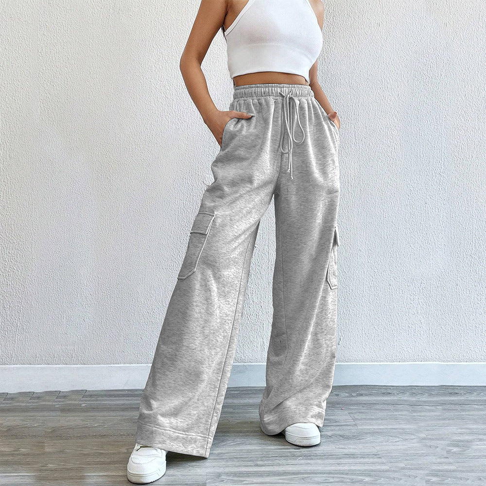 Women's wide-leg cargo trousers with elasticated waistband, size
