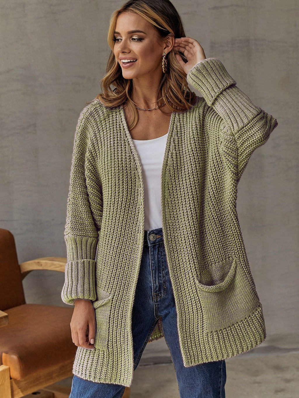 GR | Übergroßer Strickstrickjacke Für Komfortable Styles