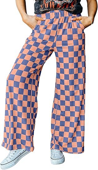 Damen Karierte Palazzo-Hose mit elastischem Bund und praktischen Seitentaschen GR