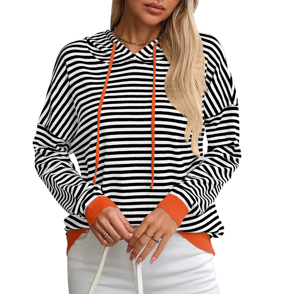 Damen gestreifter Hoodie mit lässigem Schnitt und kontrastierenden Details GR