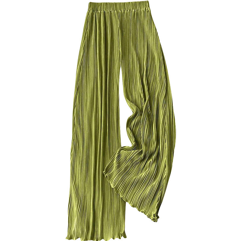 Women's pleated summer trousers with high waist and elasticated waistband, size