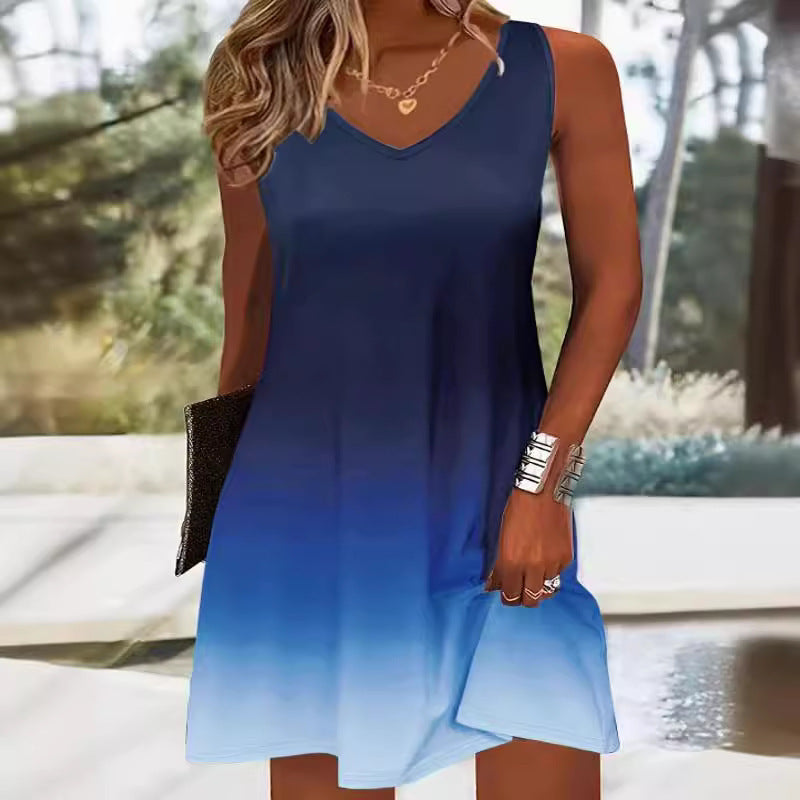 Damen Sommerliches V-Ausschnitt Kleid im modischen Ombre-Design GR