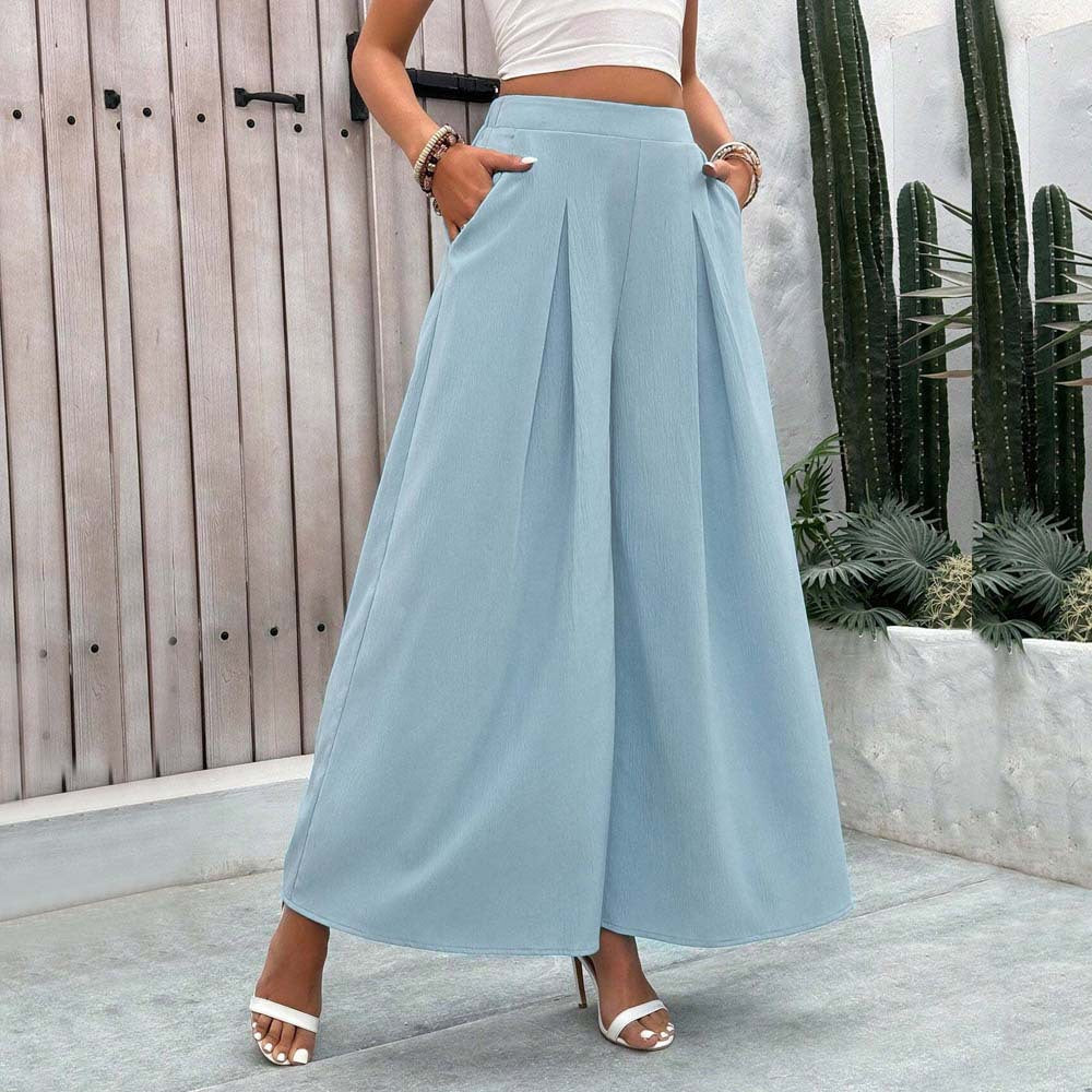 Damen weite Palazzo-Hose mit eleganten Falten und hohem Bund GR