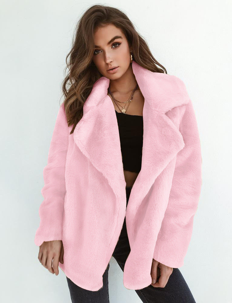 Women's elegant faux fur jacket with soft collar and relaxed fit, size [size]