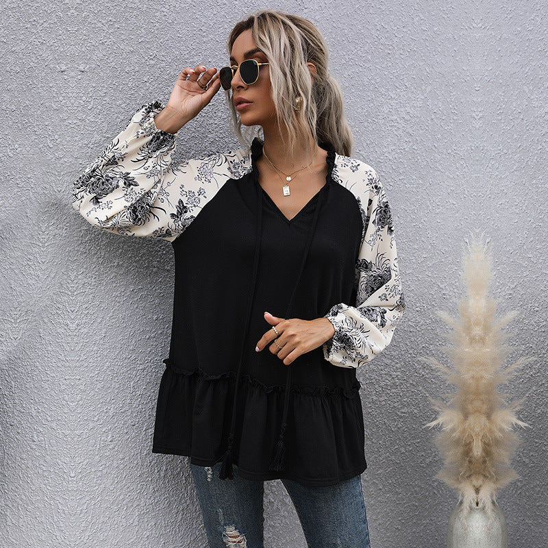 Damen Kapuzenpullover mit floralem Design und peplum Schnitt GR