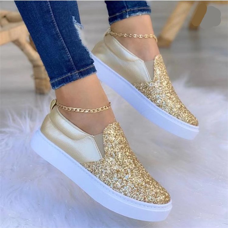 Women's slip-on sneakers with glittery upper and comfortable entry, size GR