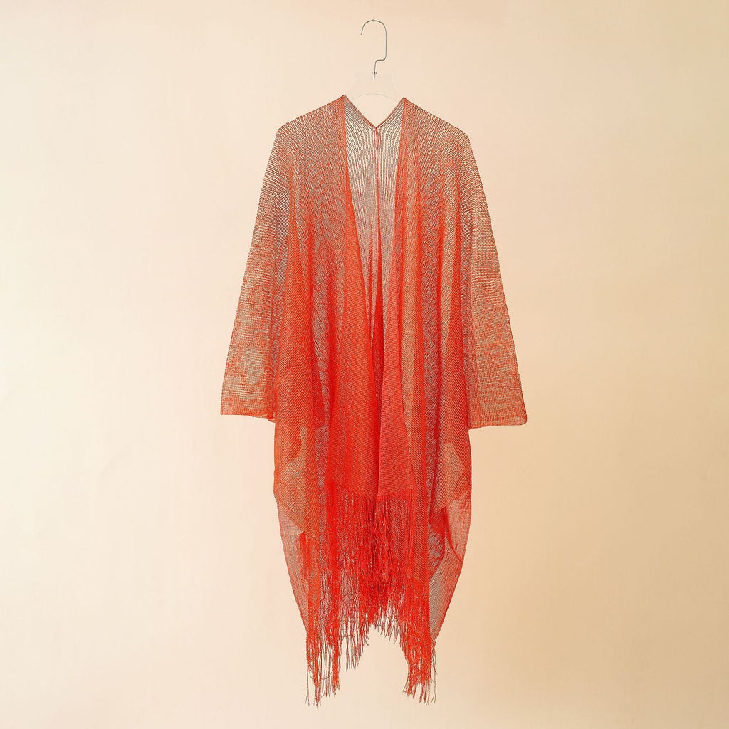Women's fringed kimono in a transparent, airy fabric, size GR