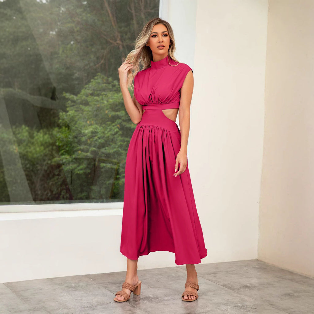 Women's cut-out summer dress with high collar, size