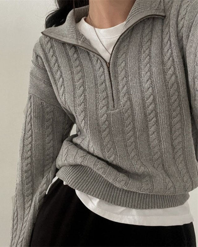 GR Vintage Rollkragen Reißverschluss Twist Strickpullover
