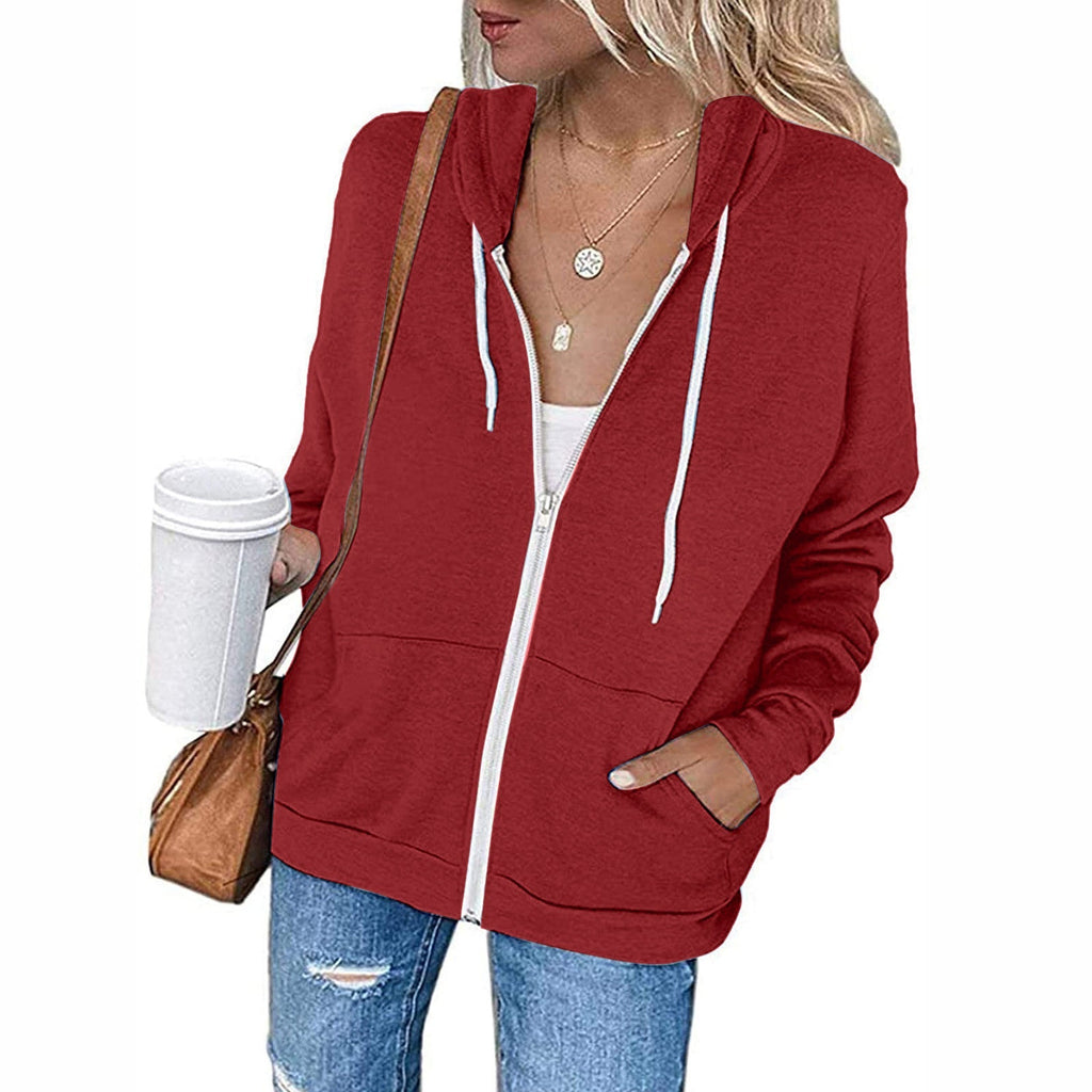 Damen lässiger Kapuzenpullover mit durchgehendem Reißverschluss und praktischen Taschen GR