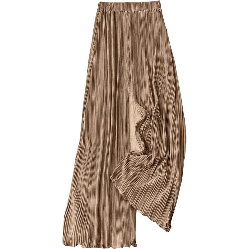 Women's pleated summer trousers with high waist and elasticated waistband, size