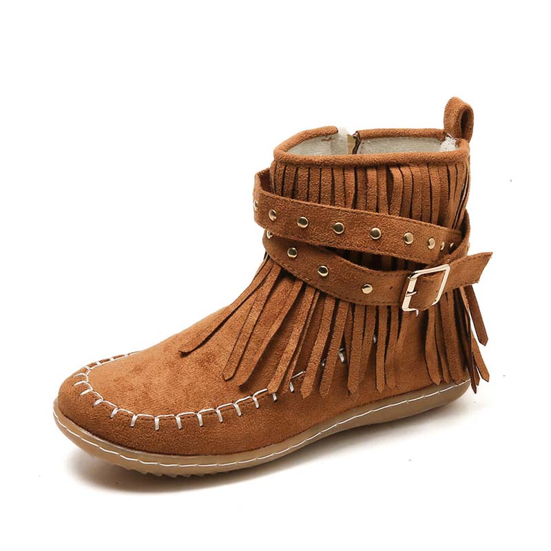 GR | Boho ankle boots with fringes and buckles for women