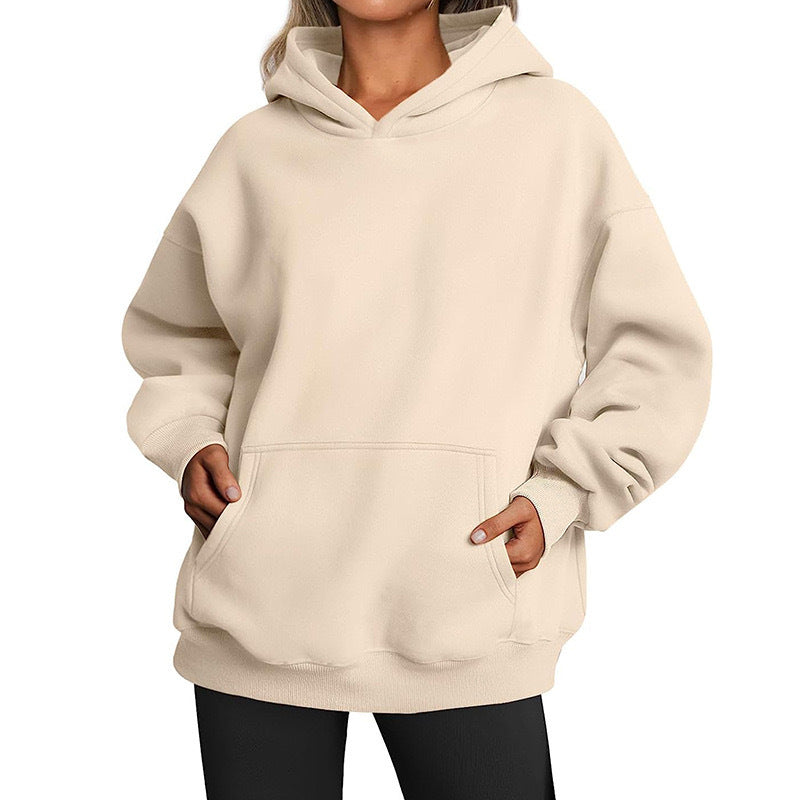 Damen oversized Kapuzenpullover aus weichem Baumwollmix mit praktischen Taschen GR