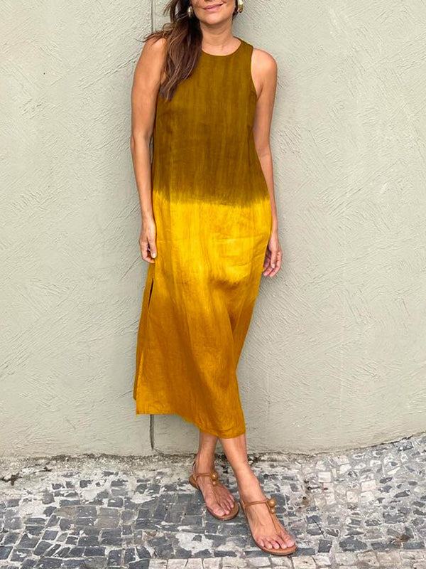 GR | Lässiges Baumwoll-Leinen Ärmelloses Gradient-Kleid
