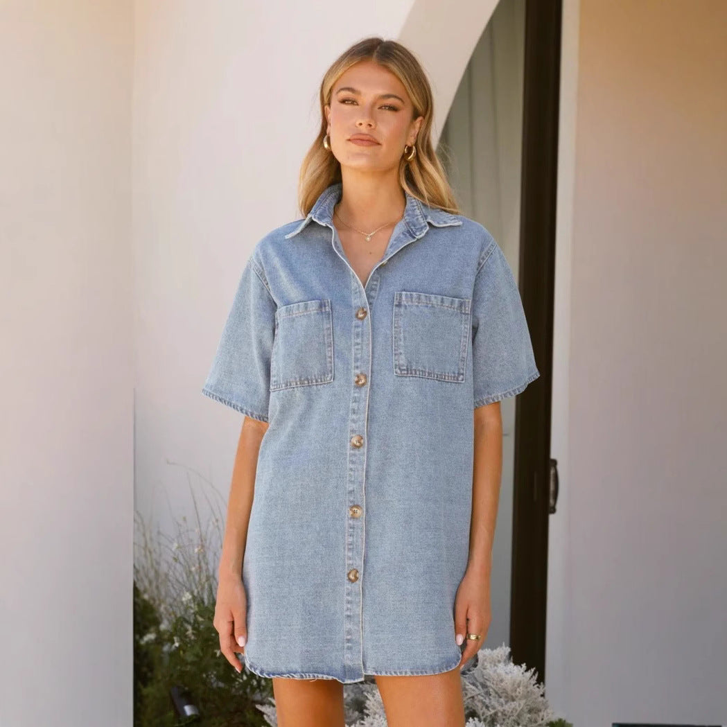 Women's denim camisole dress with practical pockets and trendy look, size S