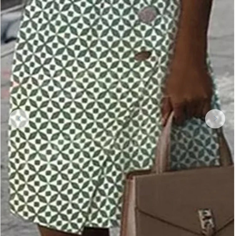 GR | Ärmelloses bedrucktes grünes Knopf-Casual-Kleid