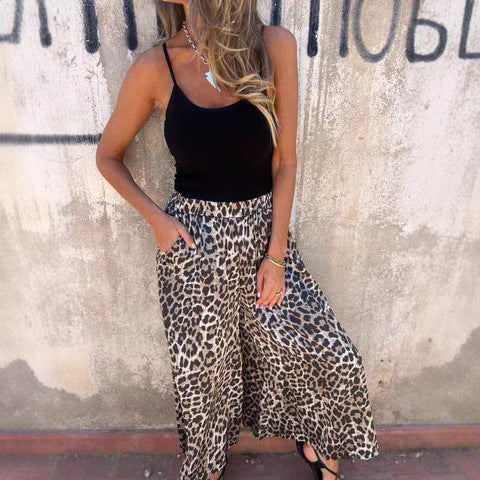 Damen weit geschnittene Palazzohose mit leopardenmuster GR