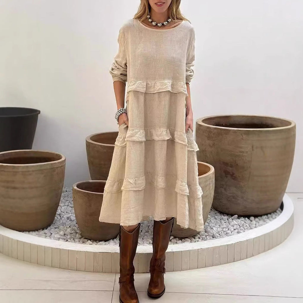 GR | Rüschengerundhalslangärmeliges Kleid