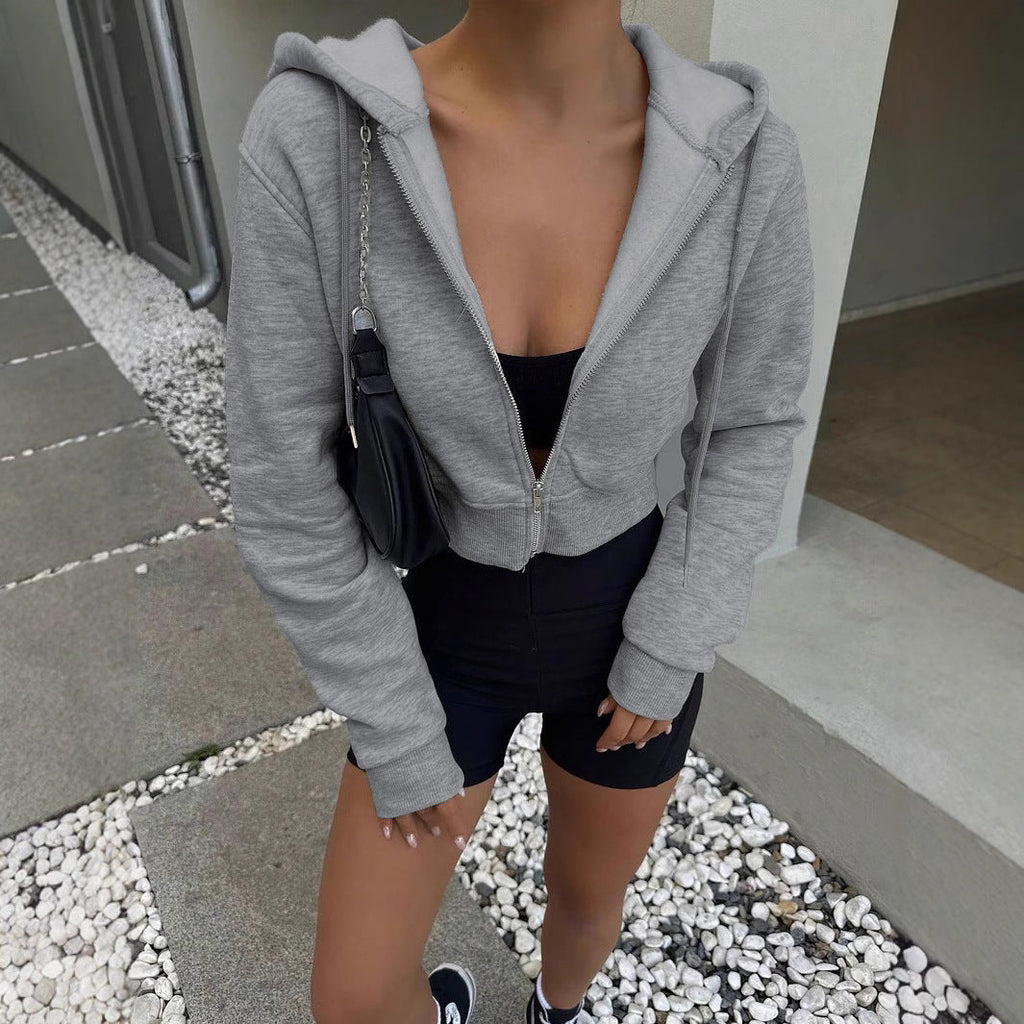 Damen cropped Hoodie mit Reißverschluss und lässigem Schnitt GR