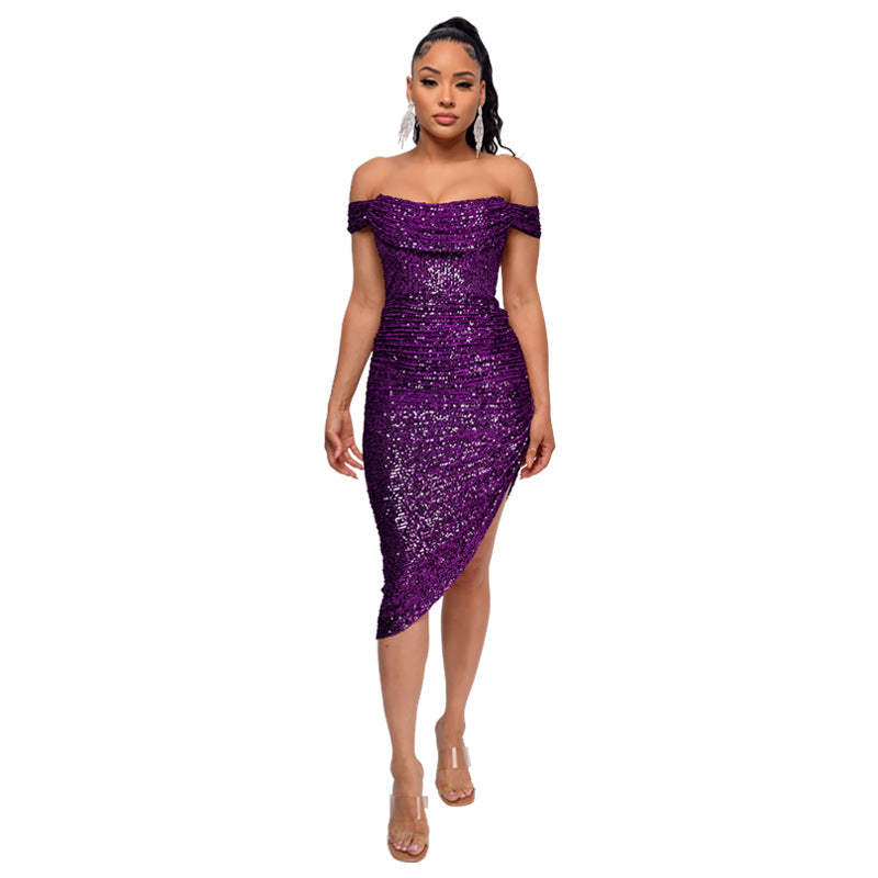 GR | Schalkragen-Pailletten-Midi-Kleid
