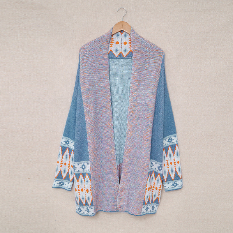 Women's cardigan with artistic pattern and soft material, size