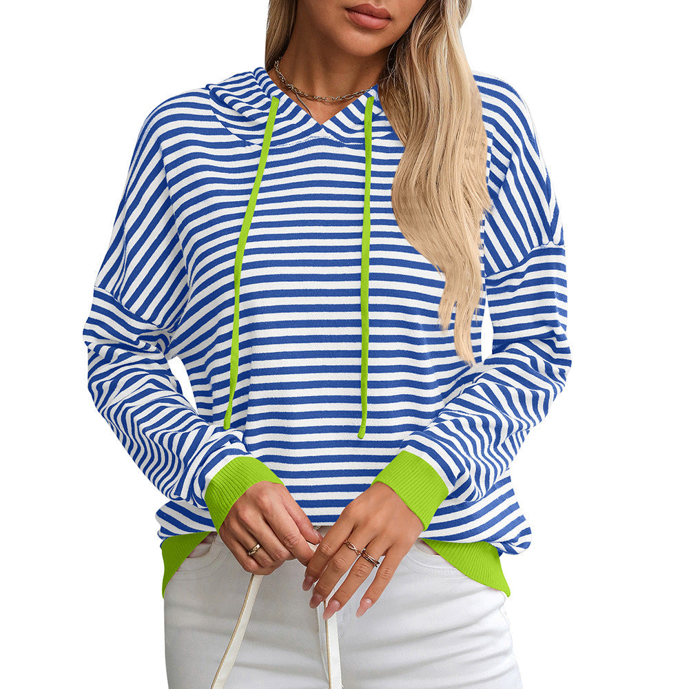 Damen gestreifter Hoodie mit lässigem Schnitt und kontrastierenden Details GR