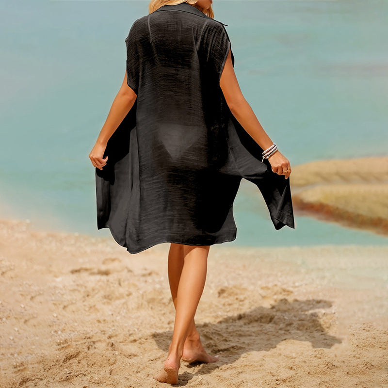 Damen lässige Strandbluse aus leichtem Leinen GR