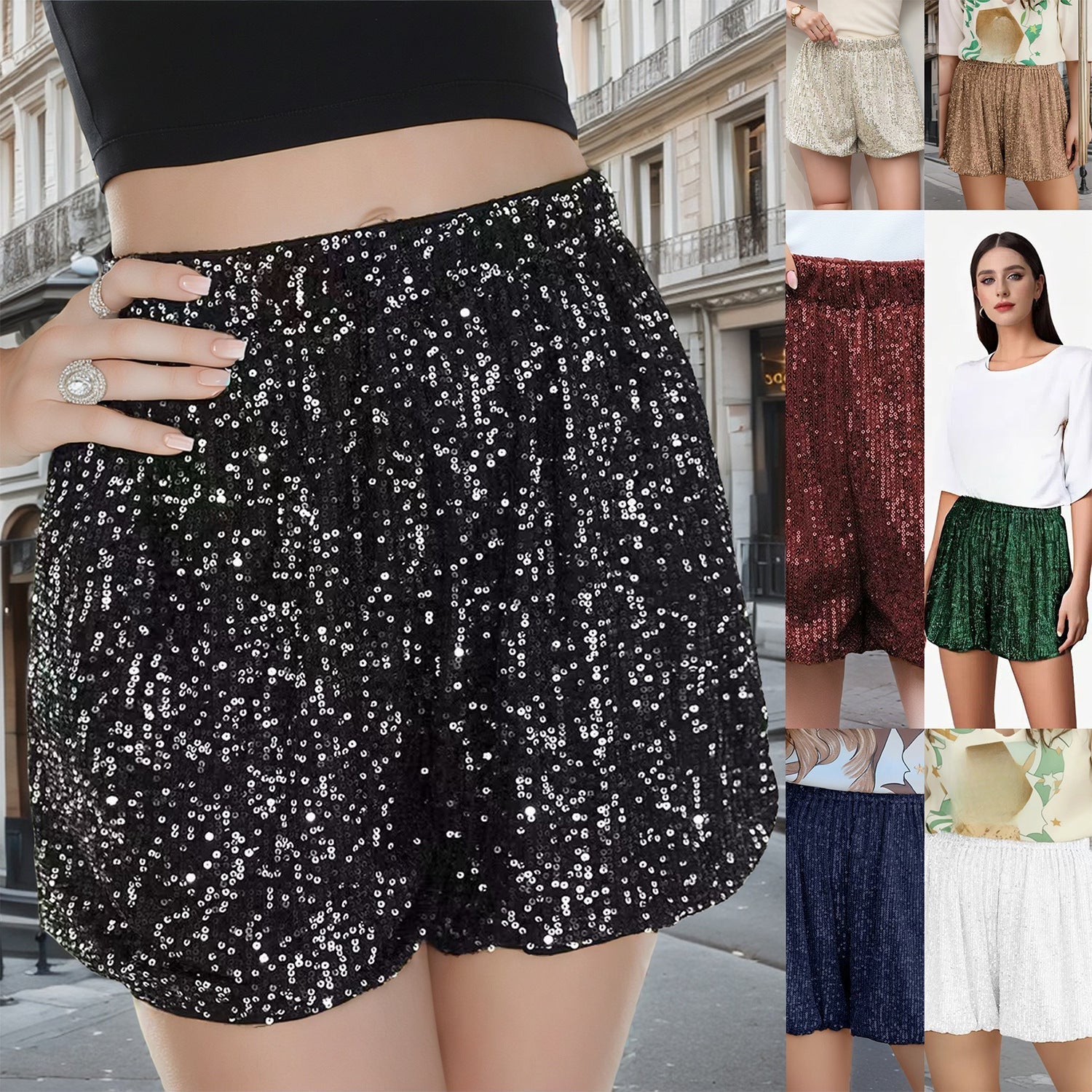 Women's Glitter Shorts with Elastic Waistband, Size