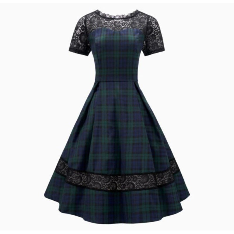 Damen Abendkleid mit Spitzenapplikationen und schwingendem Rock GR