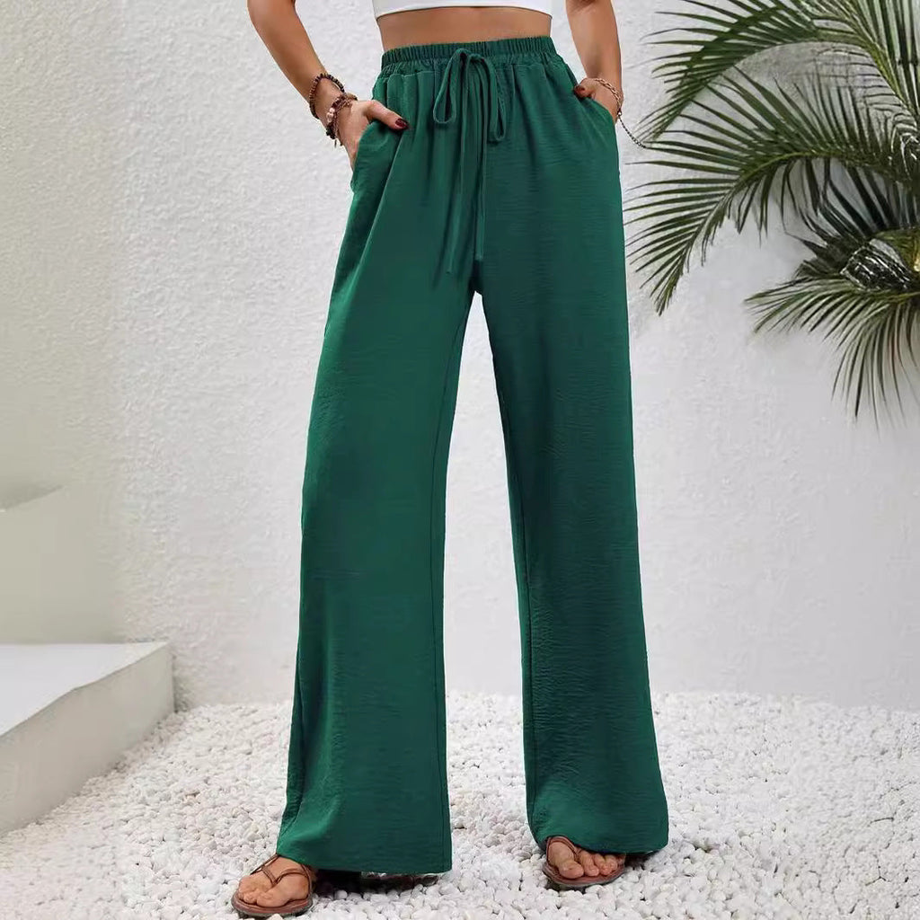 Women's elegant wide-leg trousers made from a lightweight cotton blend with elasticated waistband, size [size missing]