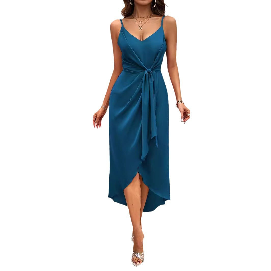 Women's wrap dress with elegant V-neck and playful slit, size