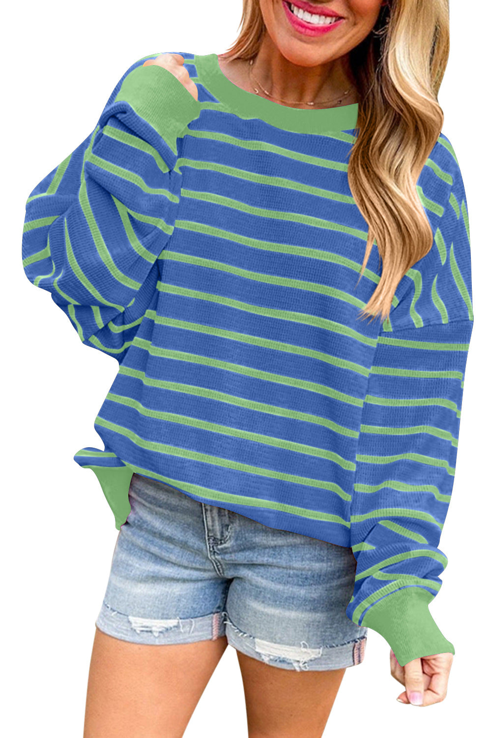 Damen lässiger und bequemer Pullover mit strukturiertem Rippenmuster und weitem Schnitt GR