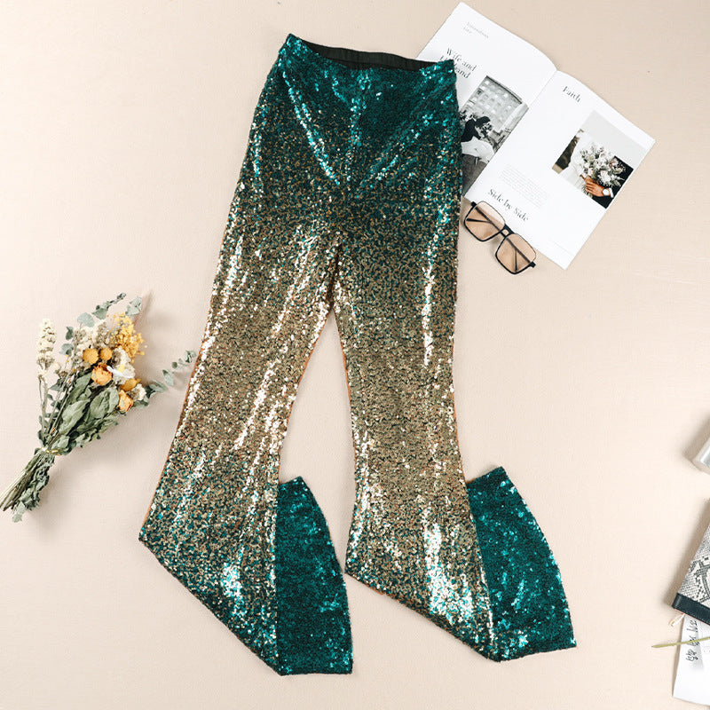 Damen Glitzernde Schlaghose mit luxuriösem Pailletten-Muster GR