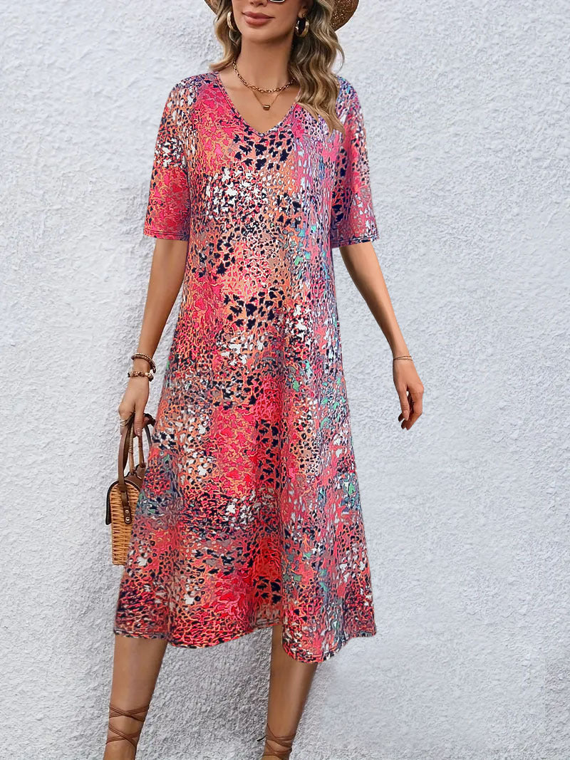Women's V-neck midi dress in a casual animal print style, size S