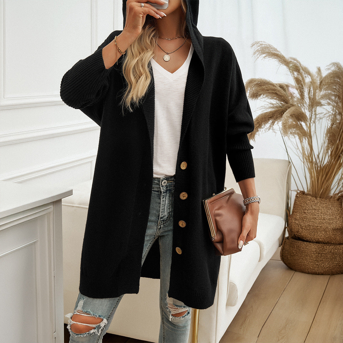 Damen Hoodie-Kardigan mit Knopfdetail und lässigem Schnitt GR