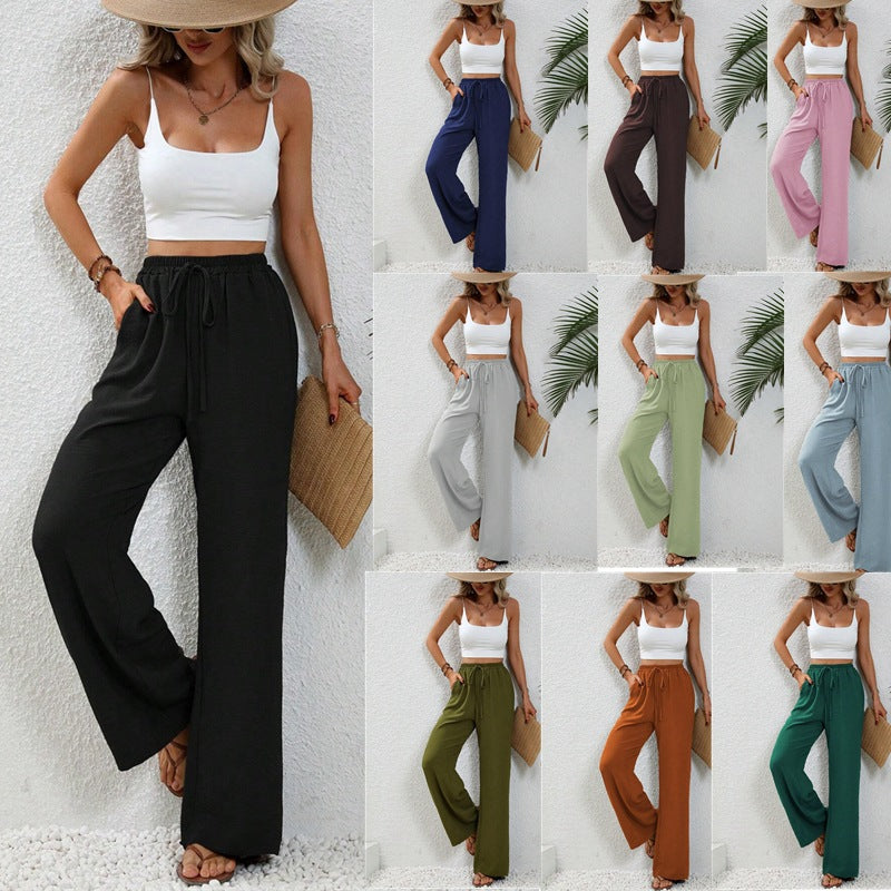 Women's elegant wide-leg trousers made from a lightweight cotton blend with elasticated waistband, size [size missing]