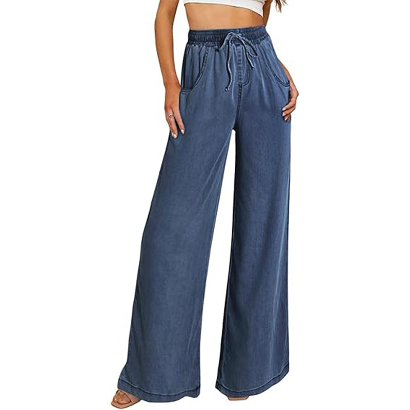 Women's wide-leg jeans with elasticated waistband and side pockets, size
