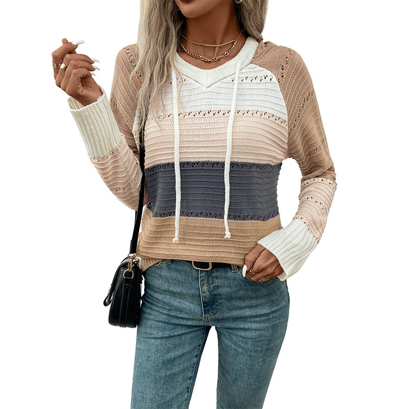 Women's casual pullover with textured pattern and hood, size