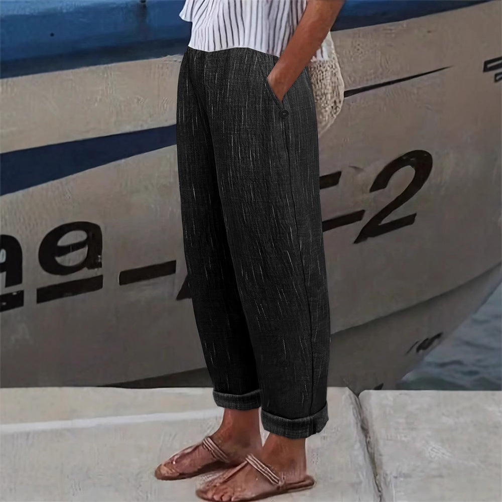 Damen Bequeme und luftige Leinenhose mit seitlichen Taschen GR