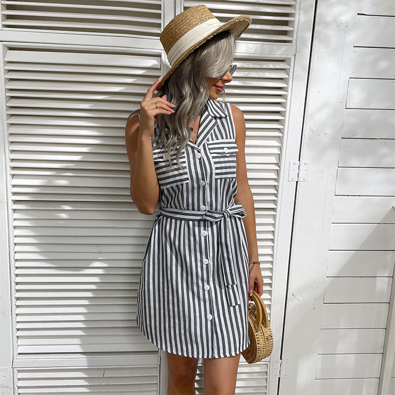 Damen Hemdkleid mit tailliertem Schnitt und dekorativem Bindegürtel GR