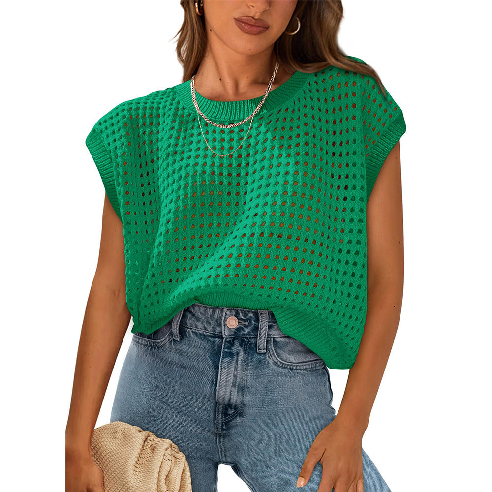 Women's casual knit top with airy mesh structure, size