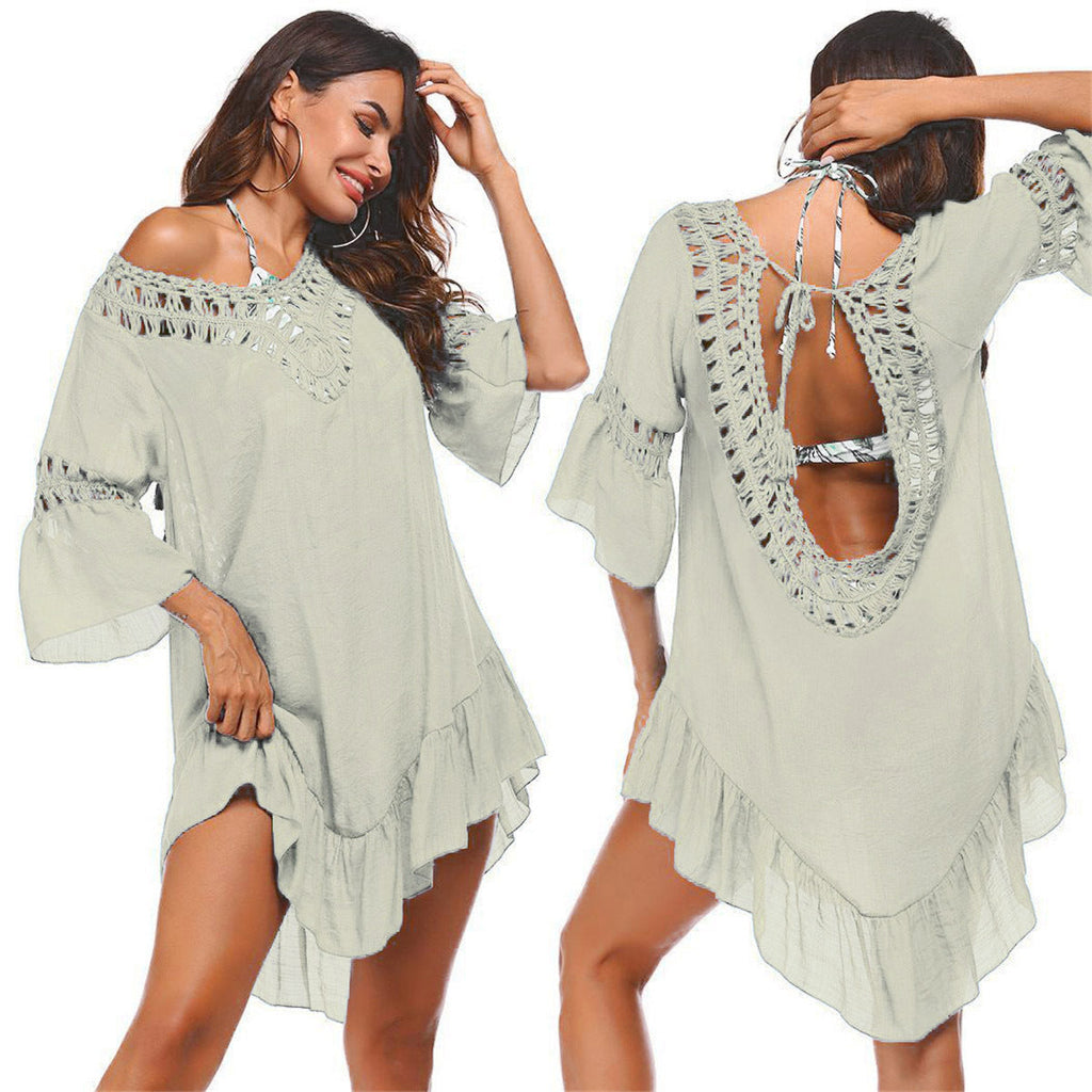 Women's casual beach throw with aesthetic openwork pattern and open back, size GR