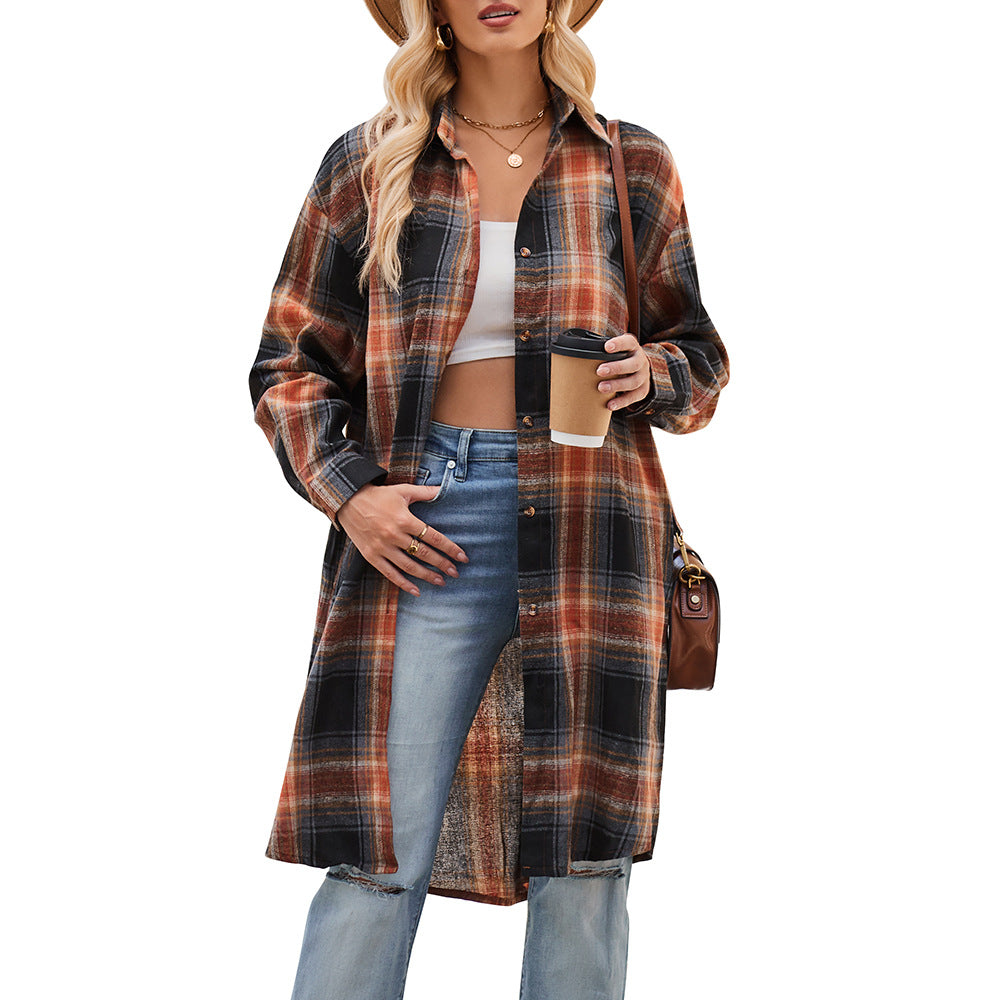 Women's casual flannel shirt jacket in an oversized cut, size S