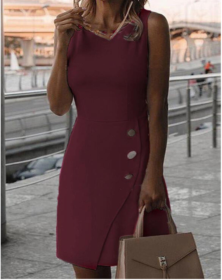 GR | Sleeveless Solid Color Elegant Wrap Dress