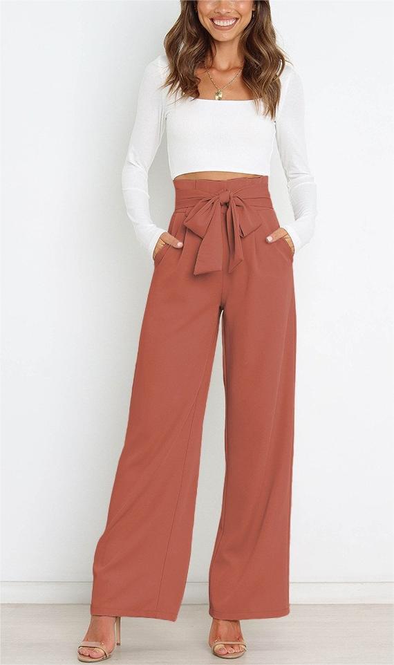 Damen elegante weite Stoffhose mit Taillengürtel GR