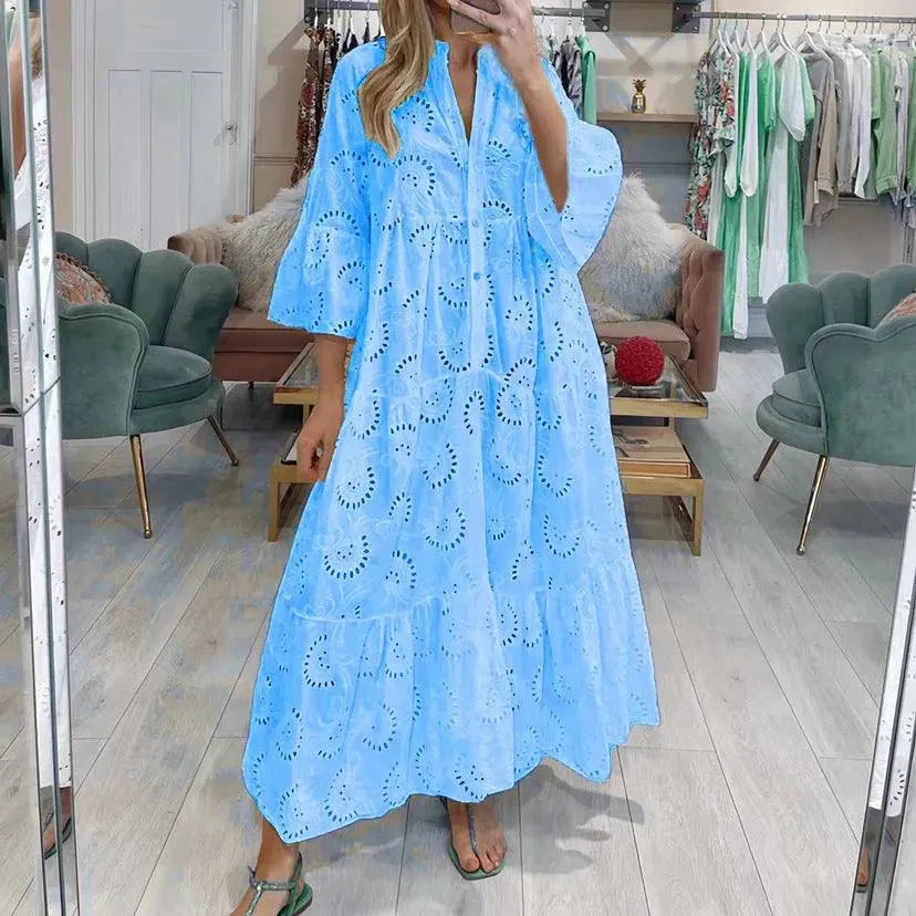GR | Women's full-length V-neck dress in French style