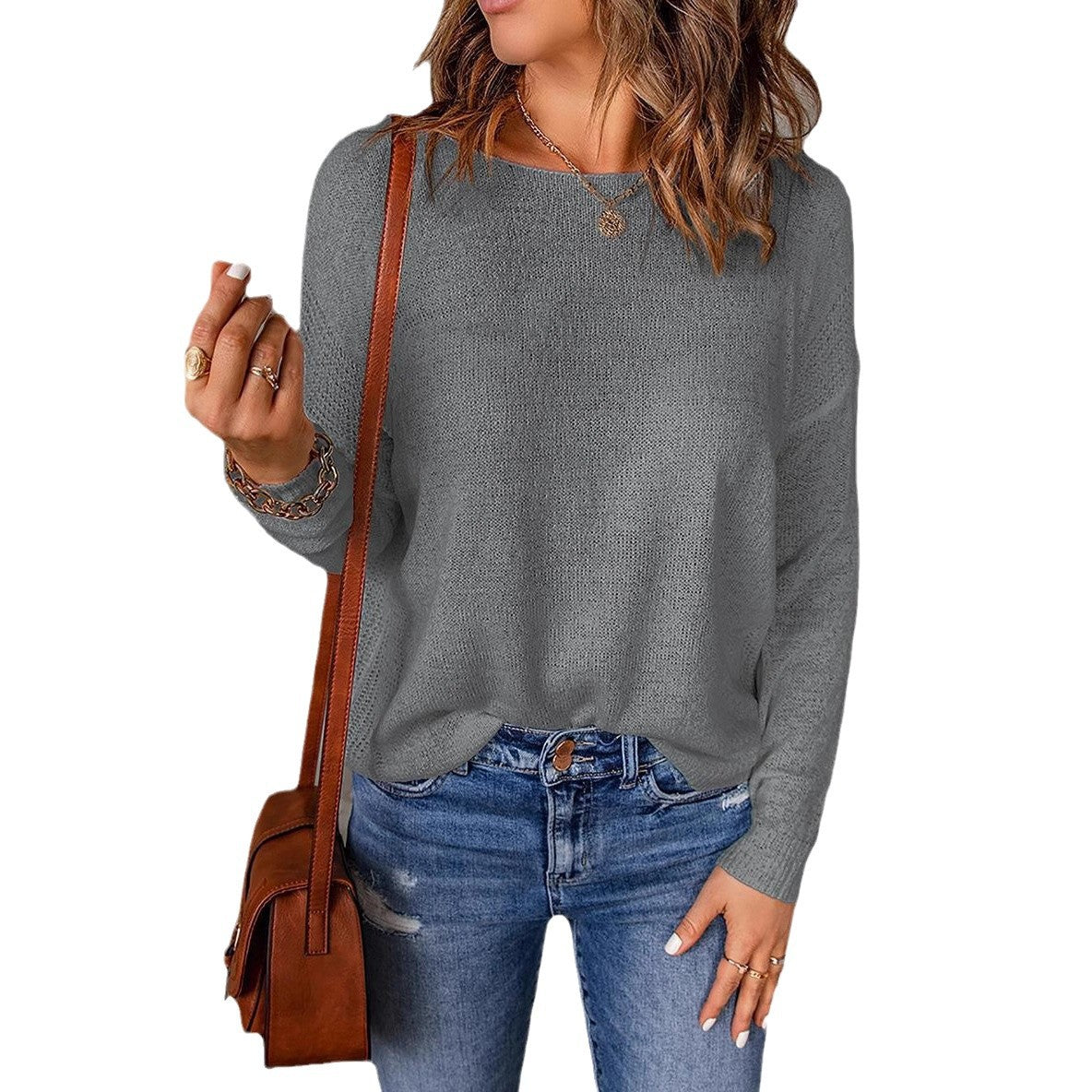 Women's casual knit top with a relaxed fit and fine rib pattern, size S