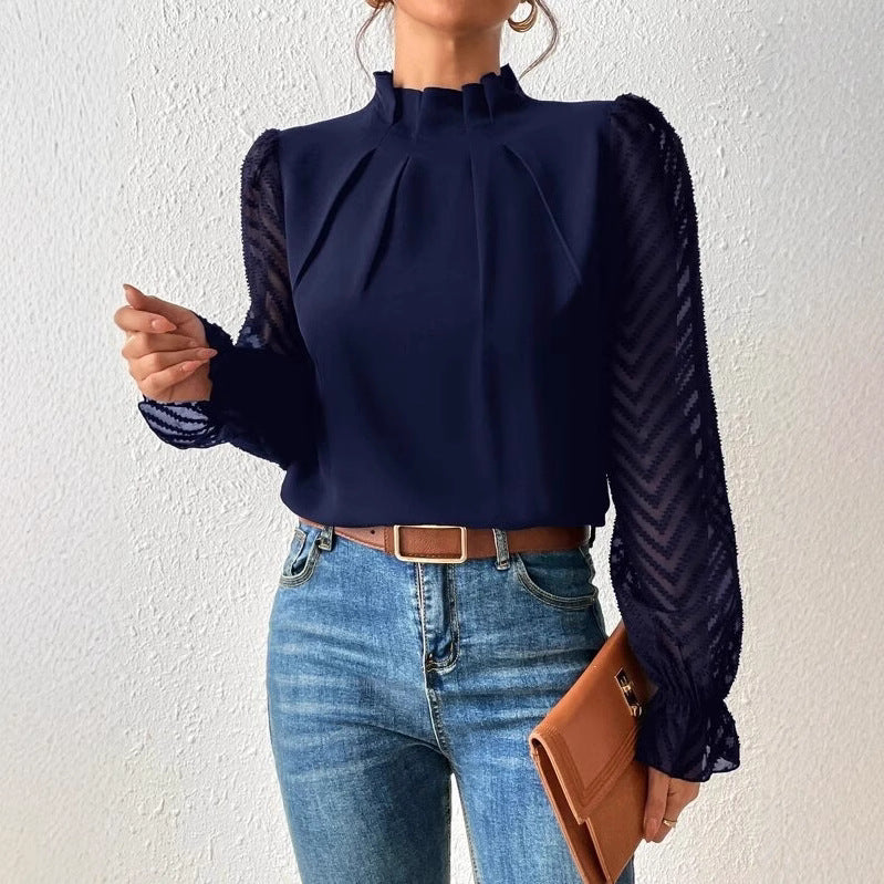 Damen Bluse mit modernen transparenter Ärmel GR